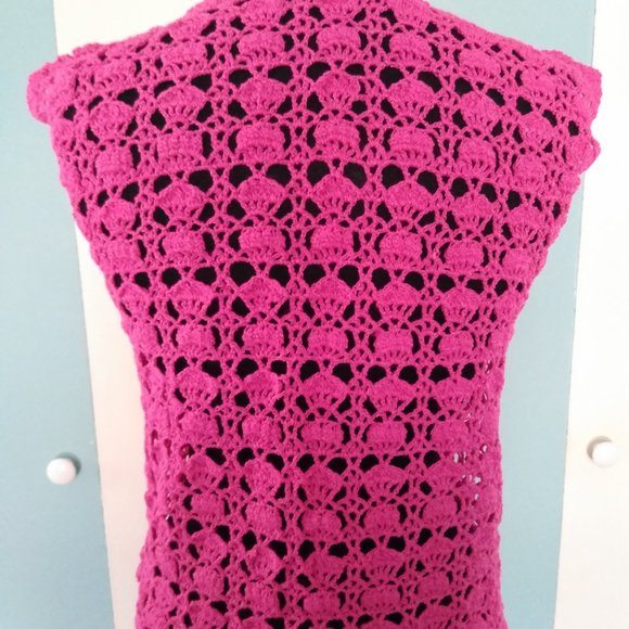 Handmade Crochet Hot Pink Vest w/ Crochet Flower - Picture 9 of 9